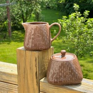 Ruff Hewn Stitch Brown Stoneware Creamer & Sugar Set